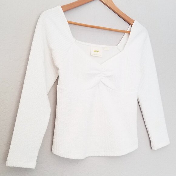 Maeve By Anthropologie Textured Sweetheart Knit Top Ivory White Size XS $78 - Picture 15 of 15